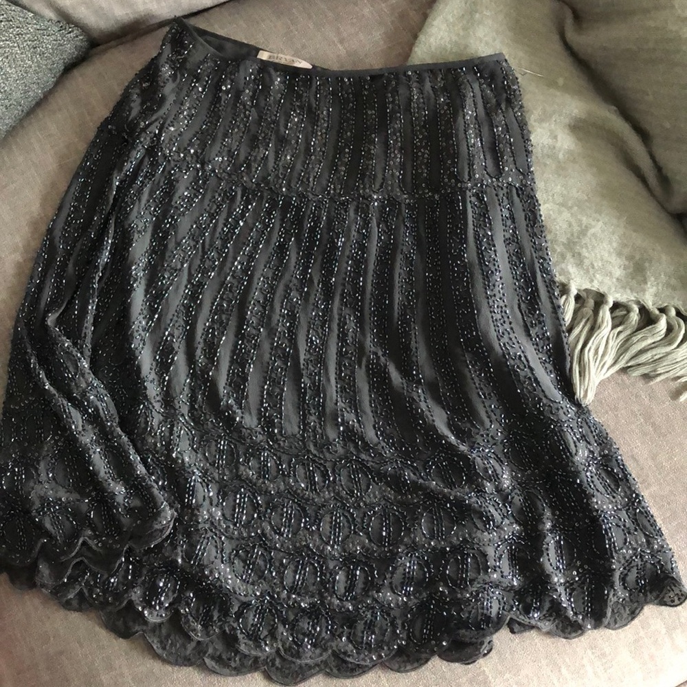 Beaded silk gray skirt